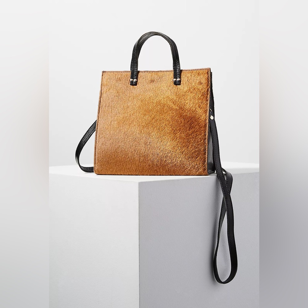 Clare V Two-Tone Brown Haircalf Tote with Black Leather Trim VGUC